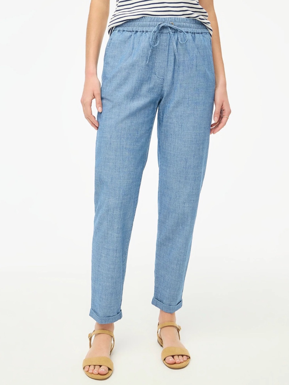J. Crew Factory Chambray Linen/Cotton Cropped Cuffed Pants 8P